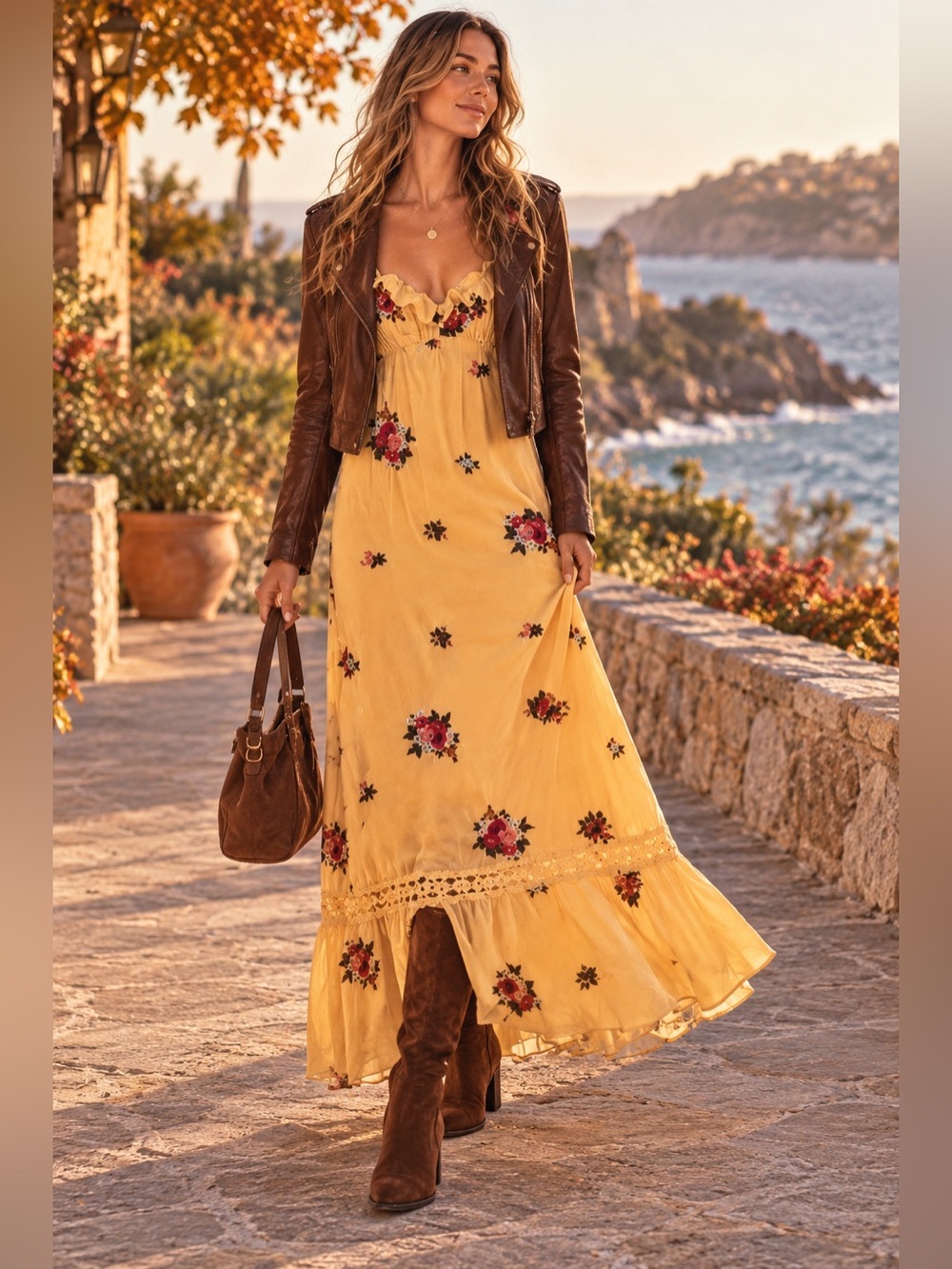 Yellow Floral Ruffle Maxi Dress